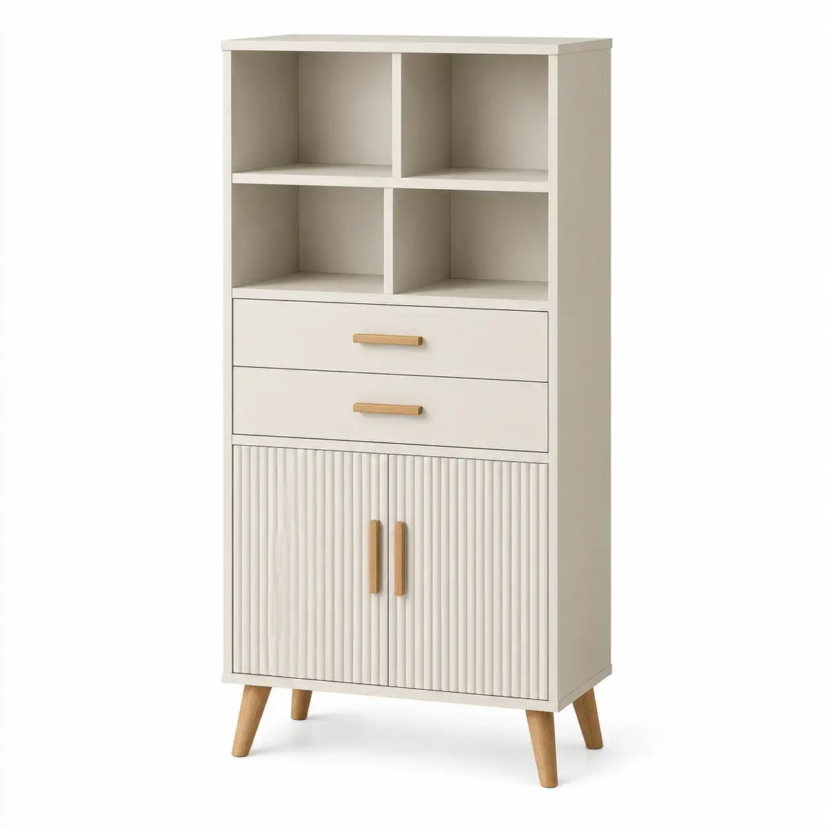 Bokhylla med öppna förvaringsfack – beige
