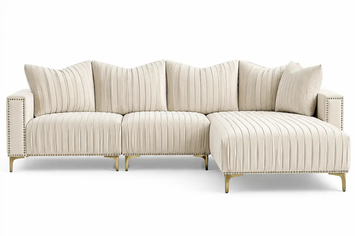 Soffa med förlängd schäslongdel – beige